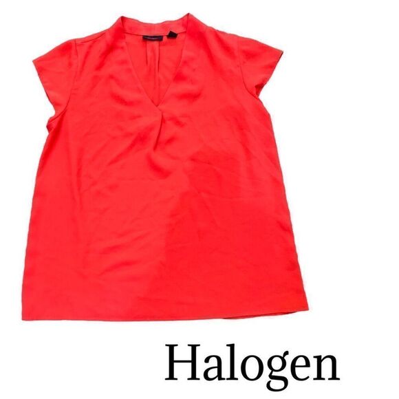HALOGEN Red/Orange Sleeveless V Neck Top Sz S Like New - Picture 2 of 7